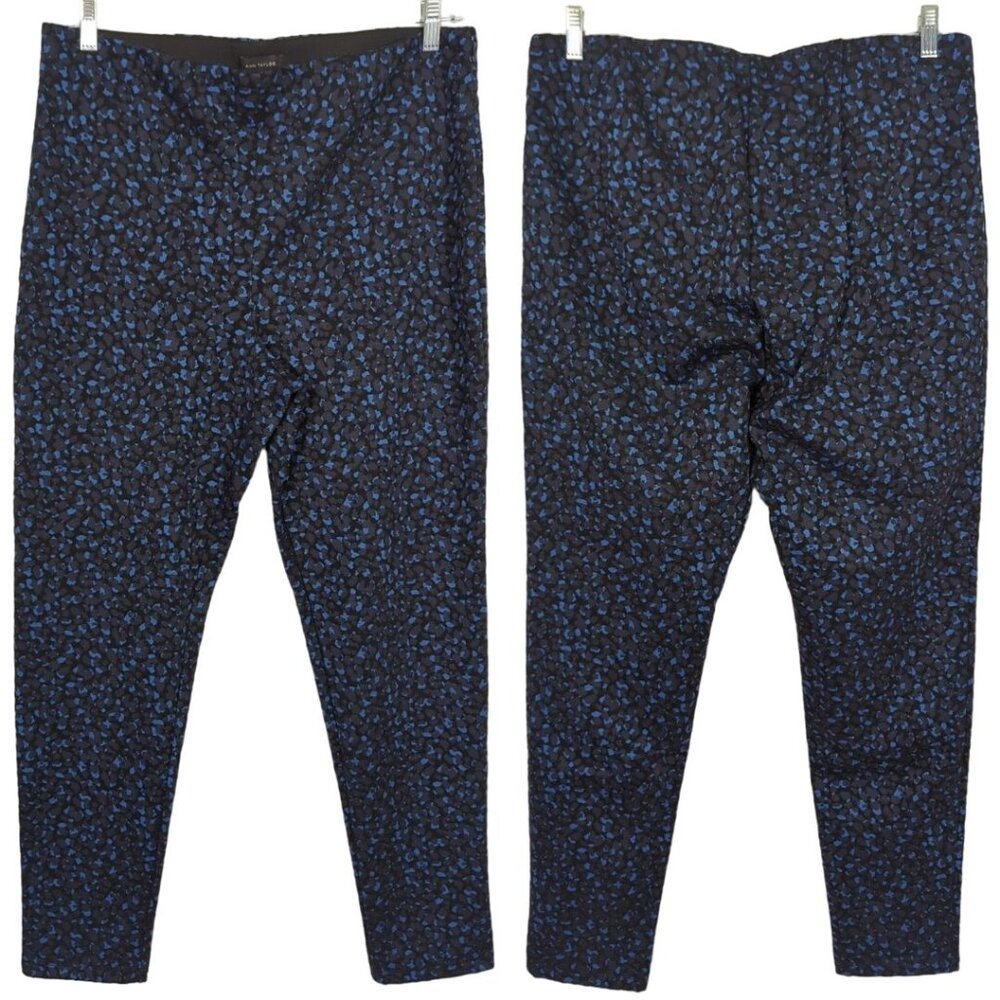 Ann Taylor Womens XLT Black Blue Patterned Pants elastic waist‎ skinny